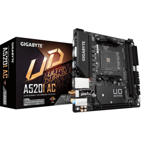 Gigabyte A520I AC - 1.0 - motherboard - mini ITX - Socket AM4 - AMD A520 - USB 3.2 Gen 1 - Gigabit LAN, Wi-Fi, Bluetooth - onboard graphics (CPU required) - HD Audio (8-channel) - 4
