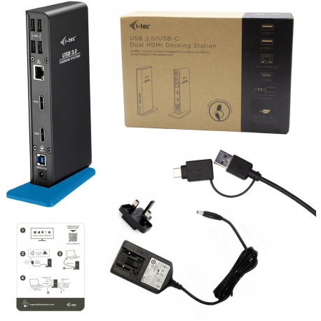 i-Tec USB 3.0 / USB-C Dual HDMI Docking Station - Docking station - USB 3.0 - 2 x HDMI - GigE - 2