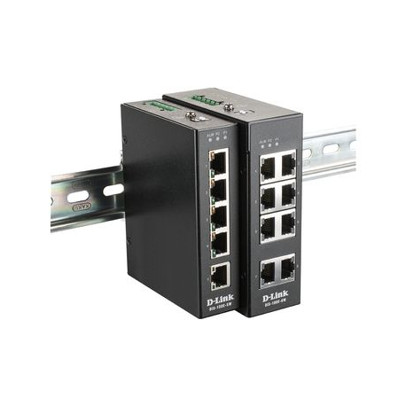 D-Link DIS 100E-8W - Switch - unmanaged - 8 x 10 / 100 - DIN rail mountable, wall-mountable - DC power - 1