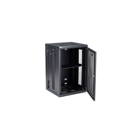 StarTech.com 18U 19" Wall Mount Network Cabinet, 16" Deep Hinged Locking IT Network Switch Depth Enclosure, Assembled Vented Computer Equipment Data Rack with Shelf & Flexible Side Panels - 18U Vented Cabinet (RK1820WALHM) - Rack enclosure cabinet - wall mountable - black - 18U - 2