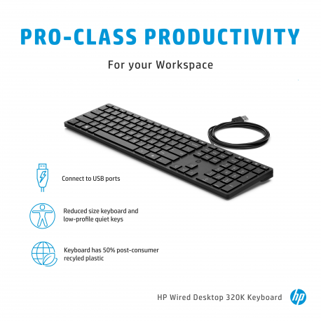 HP Desktop 320K - Keyboard - USB - QWERTY - English - for ProBook 45X G8, 45X G9, 640 G3, 640 G5, 640 G8, 64X G4, 650 G3, 650 G4, 650 G5, 650 G8 - 5