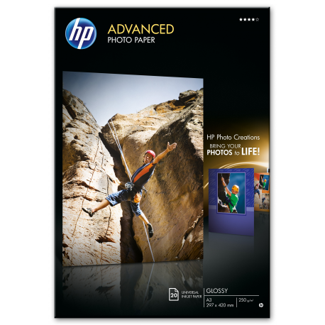 HP Advanced Photo Paper - Glossy - A3 (297 x 420 mm) - 250 g / m² - 20 sheet(s) photo paper - for ENVY Inspire 7920; Officejet 7000 E809, 7510, 76XX; Officejet Pro 77XX - 2
