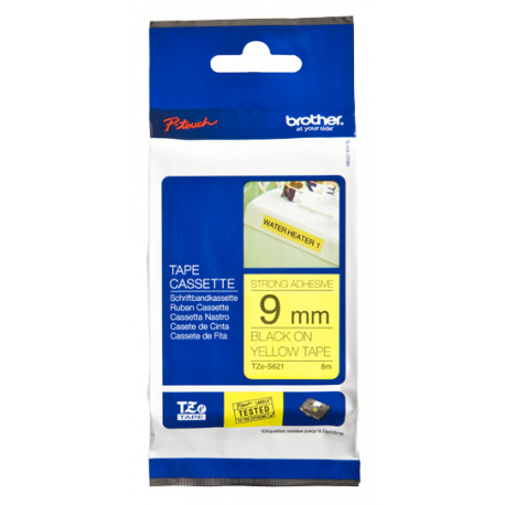 Brother TZe-S621 - Extra strength adhesive - black on yellow - Roll (0.9 cm x 8 m) 1 cassette(s) laminated tape - for Brother PT-D210, D600, H110, H200; P-Touch PT-1880, E800, H107; P-Touch Cube Plus PT-P710 - 2