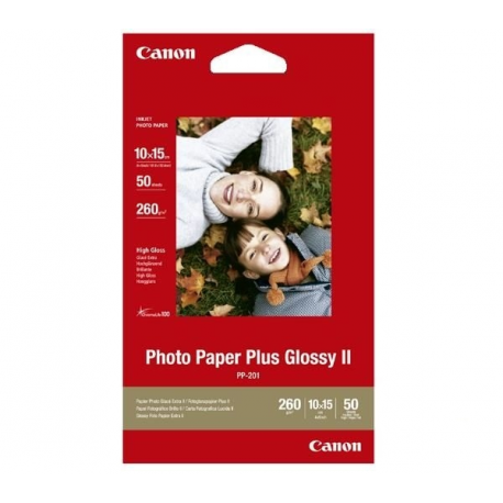 Canon Photo Paper Plus Glossy II PP-201 - Glossy - 100 x 150 mm - 260 g / m² - 50 sheet(s) photo paper - for PIXMA iP2600, iP2700, iP3500, iX7000, MG2555, MG8250, mini320, MP520, MX7600, MX850 - 2