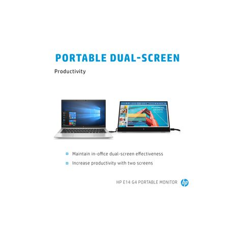 HP E14 G4 - LED monitor - 14" - portable - 1920 x 1080 Full HD (1080p) @ 60 Hz - IPS - 400 cd / m² - 800:1 - 5 ms - 2xUSB-C - sliver stand - 10