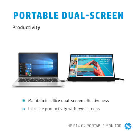 HP E14 G4 - LED monitor - 14" - portable - 1920 x 1080 Full HD (1080p) @ 60 Hz - IPS - 400 cd / m² - 800:1 - 5 ms - 2xUSB-C - sliver stand - 18