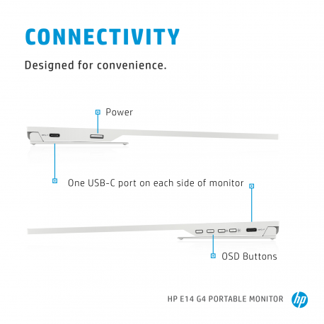 HP E14 G4 - LED monitor - 14" - portable - 1920 x 1080 Full HD (1080p) @ 60 Hz - IPS - 400 cd / m² - 800:1 - 5 ms - 2xUSB-C - sliver stand - 28