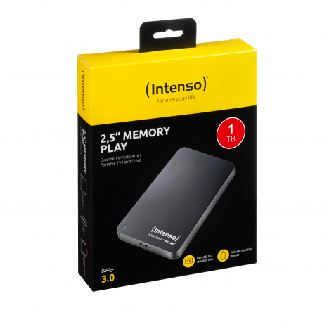 Intenso MEMORY PLAY - Hard drive - 1 TB - external (portable) - 2.5" - USB 3.0 - 5400 rpm - buffer: 8 MB - black - 11