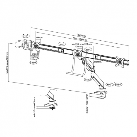 Neomounts by Newstar Select NM-D775DX3 - Mounting kit - for 3 LCD displays (full-motion) - white - screen size: 17"-24" - clamp mountable, grommet, desk-mountable - 6