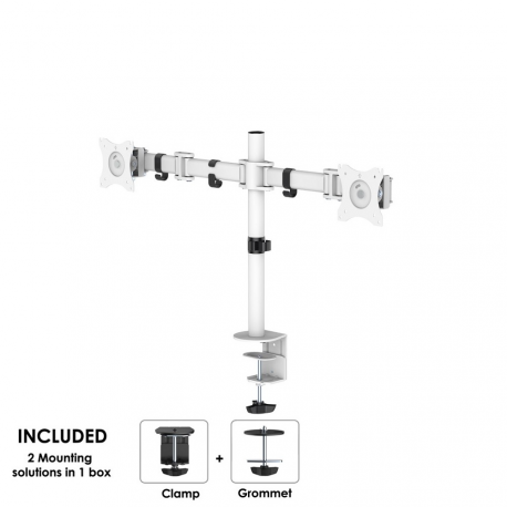 Neomounts by Newstar Select NM-D135D - Mounting kit - for 2 LCD displays (full-motion) - white - screen size: 10"-27" - clamp mountable, grommet, desk-mountable - 3
