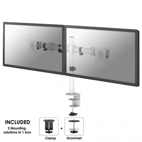 Neomounts by Newstar Select NM-D135D - Mounting kit - for 2 LCD displays (full-motion) - white - screen size: 10"-27" - clamp mountable, grommet, desk-mountable - 7