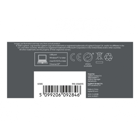 Logitech G G305 - Mouse - optical - 6 buttons - wireless - LIGHTSPEED - USB wireless receiver - blue - 17
