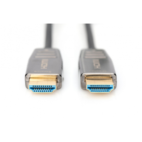 DIGITUS - HDMI cable with Ethernet - HDMI plug to HDMI plug - 20 m - shielded hybrid copper / fibre optic - black - Active Optical Cable (AOC), 8K UHD (7680 x 4320) support - 2