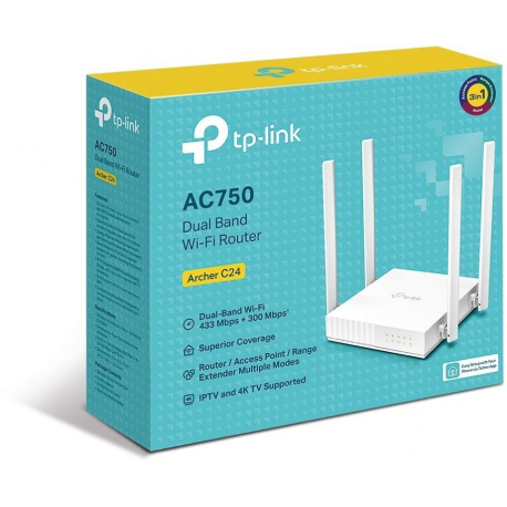 TP-Link Archer C24 - V1 - wireless router - 4-port switch - 802.11a/b/g/n/ac - Dual Band - 3