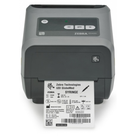 Zebra ZD421d - Healthcare - label printer - direct thermal - Roll (10.8cm) - 203 dpi - up to 152 mm / sec - USB 2.0, USB host, NFC, Wi-Fi(ac), Bluetooth 4.1, Bluetooth LE - white - 0