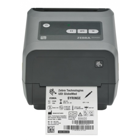 Zebra ZD421t - Label printer - thermal transfer - Roll (11.2 cm) - 203 dpi - up to 152 mm / sec - USB 2.0, USB host, NFC, Wi-Fi(ac), Bluetooth 4.1, Bluetooth LE - grey - 3