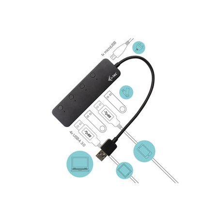 i-Tec USB 3.0 Metal HUB 4 Port with individual On / Off Switches - Hub - 4 x SuperSpeed USB 3.0 - desktop - 3