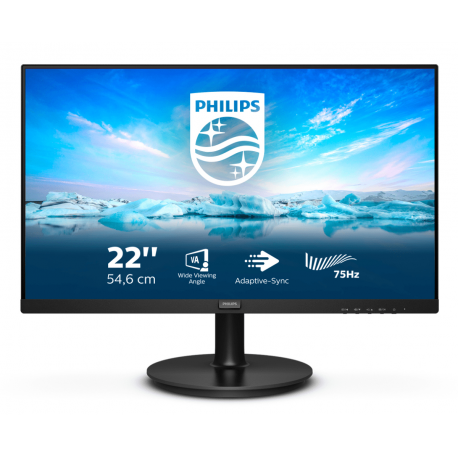 Philips V-line 222V8LA - LED monitor - 22" (21.5" viewable) - 1920 x 1080 Full HD (1080p) @ 75 Hz - VA - 250 cd/m² - 3000:1 - 4 ms - HDMI, VGA, DisplayPort - speakers - textured black - 12