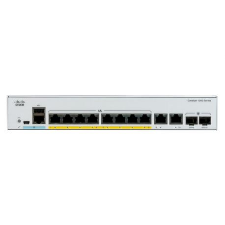 Cisco Catalyst 1000-8FP-2G-L - Switch - Managed - 8 x 10 / 100 / 1000 (PoE+) + 2 x combo Gigabit SFP (uplink) - rack-mountable - PoE+ (120 W) - 2