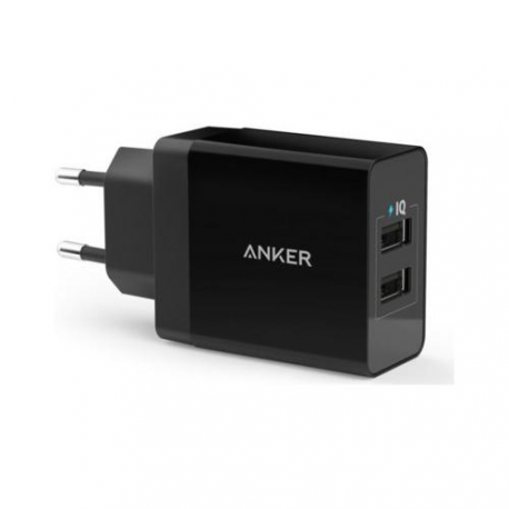 Anker PowerPort 2 - Power adapter - 24 Watt - 4.8 A - 2 output connectors (USB) - black - 0
