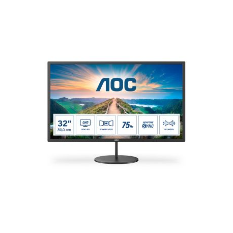 AOC Q32V4 - LED monitor - 32" (31.5" viewable) - 2560 x 1440 QHD @ 75 Hz - IPS - 250 cd/m² - 1200:1 - 4 ms - HDMI, DisplayPort - speakers - black - 0
