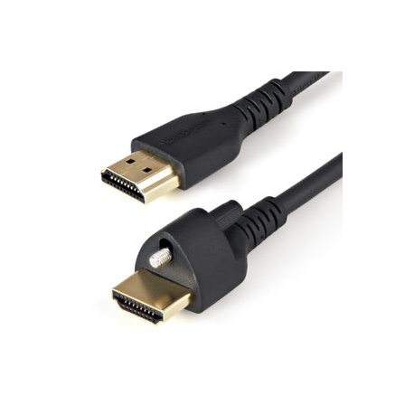 StarTech.com 1m (3ft) HDMI Cable with Locking Screw, 4K 60Hz HDR 10, High Speed HDMI 2.0 Monitor Cable with Locking Screw Connector for Secure Connection, HDMI Cable with Ethernet, M / M - Adjustable M3.0 Screw (HDMM1MLS) - Premium High Speed HDMI with Ethernet cable - HDMI male to HDMI male locking - 1 m - black - 4K60Hz (3840 x 2160) support - 0
