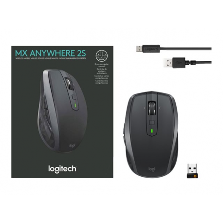 Logitech MX Anywhere 2S - Mouse - laser - 7 buttons - wireless - Bluetooth, 2.4 GHz - USB wireless receiver - graphite - 4