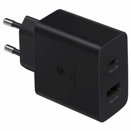 Samsung EP-TA220 - Power adapter - 35 Watt - SFC (USB, USB-C) - black - for Galaxy A20, A50, A70, A8s, M30, M40, Note10, S20, S20 5G, S20+ 5G, Z Flip, Z Flip 5G - 0
