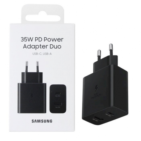 Samsung EP-TA220 - Power adapter - 35 Watt - SFC (USB, USB-C) - black - for Galaxy A20, A50, A70, A8s, M30, M40, Note10, S20, S20 5G, S20+ 5G, Z Flip, Z Flip 5G - 2