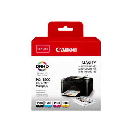 Canon PGI-1500 BK / C / M / Y Multipack - 4-pack - black, yellow, cyan, magenta - original - ink tank - for MAXIFY MB2050, MB2150, MB2155, MB2350, MB2750, MB2755 - 1