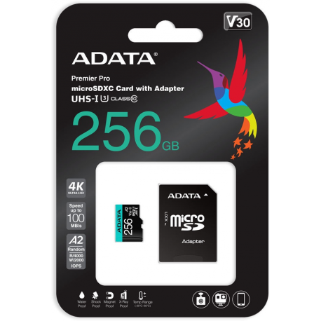 ADATA Premier Pro V30S - Flash memory card (SD adapter included) - 256 GB - A2 / Video Class V30 / UHS-I U3 / Class10 - microSDXC UHS-I - 1