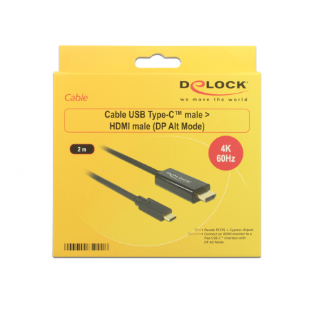 DeLOCK - External video adapter - Parade PS176 - USB-C - HDMI - black - retail - 1