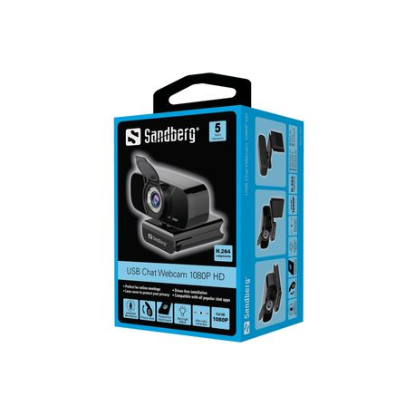 Sandberg USB Chat Webcam 1080P HD - Web camera - colour - 2 MP - 1920 x 1080 - 1080p - audio - USB 2.0 - MJPEG, H.264, YUV - 3