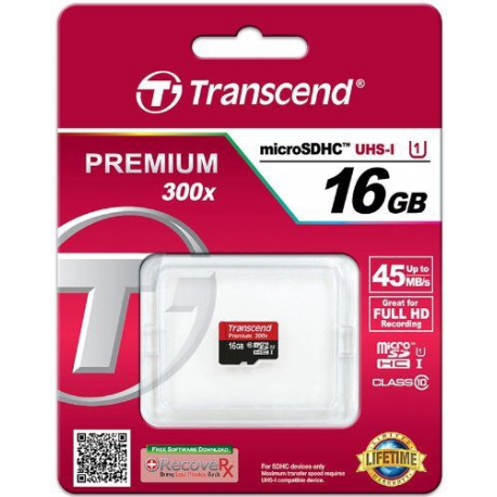Transcend - Flash memory card - 16 GB - UHS Class 1  /  Class10 - microSDHC - 3