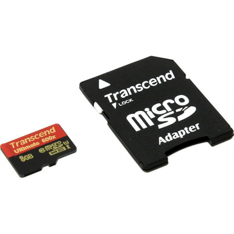 Transcend Ultimate - Flash memory card (microSDHC to SD adapter included) - 8 GB - UHS Class 1 / Class10 - 600x - microSDHC UHS-I - 1