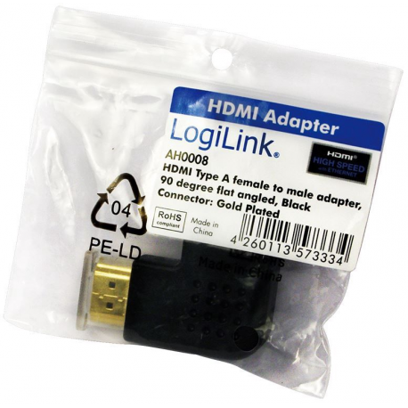 LogiLink - HDMI right angle adapter - HDMI female to HDMI male - black - 90° connector - 1