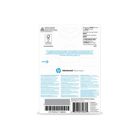 HP Advanced Glossy Photo Paper - Glossy - 100 x 150 mm - 250 g / m² - 100 sheet(s) photo paper - for ENVY 50XX, 76XX; ENVY Inspire 7920; Officejet 52XX, 80XX; Photosmart B110, Wireless B110 - 2