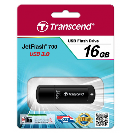 Transcend JetFlash 700 - USB flash drive - 16 GB - USB 3.0 - black - 3