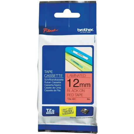 Brother TZe-431 - Black on red - Roll (1.2 cm x 8 m) 1 cassette(s) laminated tape - for Brother PT-D210, D600, H110, P750, P950; P-Touch Cube PT-P300; P-Touch Cube Pro PT-P910 - 1
