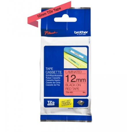 Brother TZe-431 - Black on red - Roll (1.2 cm x 8 m) 1 cassette(s) laminated tape - for Brother PT-D210, D600, H110, P750, P950; P-Touch Cube PT-P300; P-Touch Cube Pro PT-P910 - 3