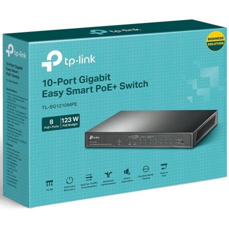 TP-Link TL-SG1210MPE V2 - Switch - smart - 8 x 10/100/1000 (PoE+) + 1 x 10/100/1000 + 1 x combo Gigabit SFP/RJ-45 - wall-mountable - PoE+ (123 W) - 3