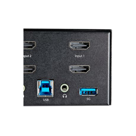 StarTech.com 2 Port Dual Monitor HDMI KVM Switch, 4K 60Hz Ultra HD HDR, Desktop 4K HDMI 2.0 KVM Switch with 2 Port USB 3.0 Hub (5Gbps) & 4x USB 2.0 HID Port, Audio, Hotkey Switching, TAA - KVM with Fast Switching (SV231DHU34K6) - KVM / audio switch - 2 x KVM / audio - desktop - TAA Compliant - 7