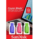 SanDisk Cruzer Blade - USB flash drive - 32 GB - USB 2.0 - blue, green, pink (pack of 3)
