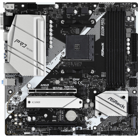 ASRock B550M Pro4 - Motherboard - micro ATX - Socket AM4 - AMD B550 Chipset - USB-C Gen2, USB 3.2 Gen 1, USB 3.2 Gen 2 - Gigabit LAN - onboard graphics (CPU required) - HD Audio (8-channel) - 0