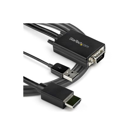 StarTech.com 2m VGA to HDMI Converter Cable with USB Audio Support & Power, Analog to Digital Video Adapter Cable to connect a VGA PC to HDMI Display, 1080p Male to Male Monitor Cable - Supports Wide Displays (VGA2HDMM2M) - Video interface converter - USB, HD-15 (VGA) (M) to HDMI (M) - 2 m - black - active, 1080p support, USB power + audio - 5