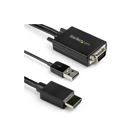 StarTech.com 3m VGA to HDMI Converter Cable with USB Audio Support & Power, Analog to Digital Video Adapter Cable to connect a VGA PC to HDMI Display, 1080p Male to Male Monitor Cable - Supports Wide Displays (VGA2HDMM3M) - Video interface converter - USB, HD-15 (VGA) (M) to HDMI (M) - 3 m - black - active, 1080p support, USB power + audio - 0