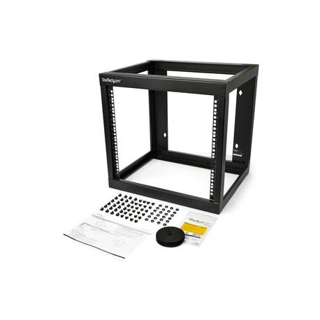 StarTech.com 9U 19" Wall Mount Network Rack 17" Deep 2 Post Open Frame for Server Room / Data / AV / IT / Communication / Computer Equipment / Patch Panel w / Cage Nuts / Screws Hook / Loop 175lb Capacity - Wallmount Server Rack (RK919WALLO) - Rack open frame - 2-post - wall mountable - black - 9U - 19" - 1