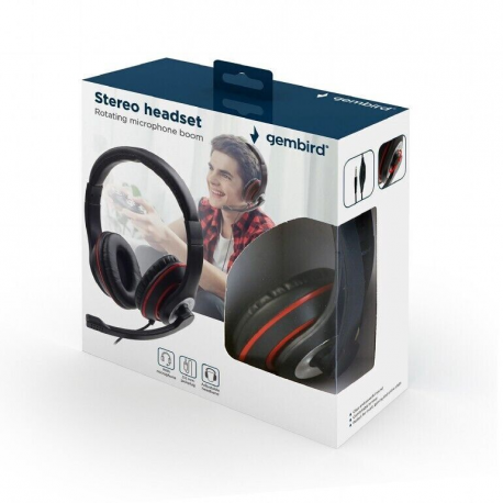 Gembird MHS-03-BKRD - Headset - full size - wired - 3.5 mm jack - black, red ring - 4