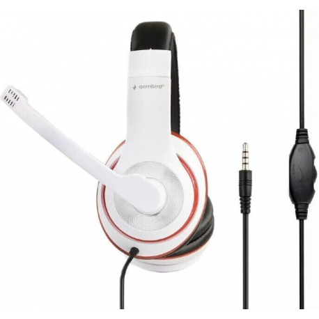 Gembird MHS-03-WTRDBK - Headset - full size - wired - 3.5 mm jack - black, white, red ring - 1