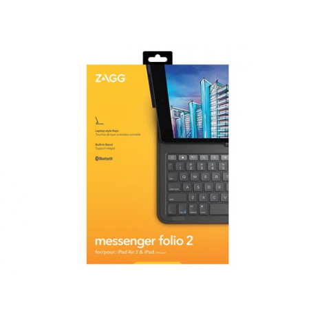 ZAGG Messenger Folio 2 - Keyboard and folio case - Bluetooth - Nordic - charcoal keyboard, charcoal case - for Apple 10.2-inch iPad (7th generation, 8th generation); 10.5-inch iPad Air (3rd generation) - 10